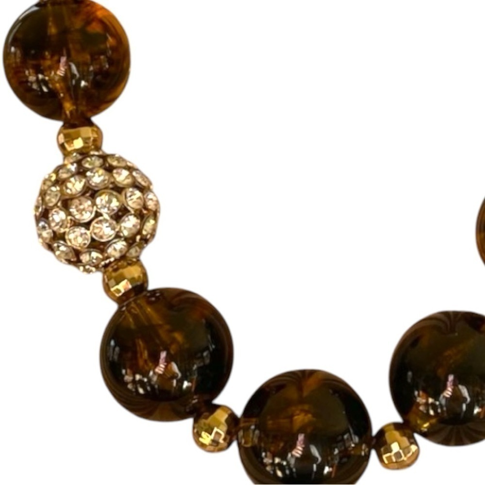 Amber colored lucite necklace,with rhinestones, matching pierced dangle earrings - Picture 6 of 8